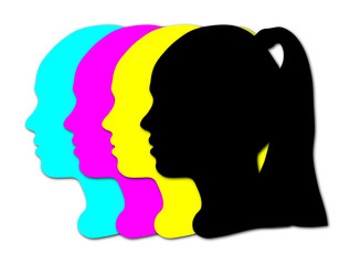 Silhouette of a girl's head, cmyk colors