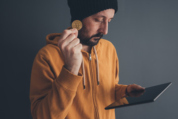 Man offering bitcoin