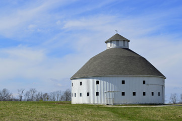 Rural landscape photo of an old Round barn in the country