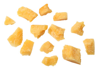 parmesan cheese isolated on a white background top view