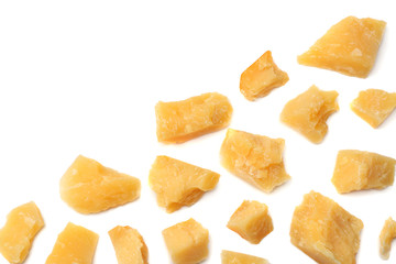 parmesan cheese isolated on a white background top view