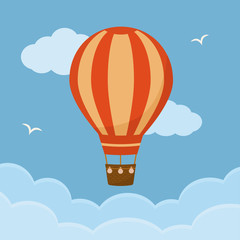 Hot air balloon in the sky with clouds. Flat design, vector illustration.
