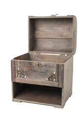 Old vintage wooden case on a white background, isolated