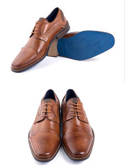 Group of shoes on white background, isolated product, comfortable footwear.