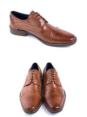Group of shoes on white background, isolated product, comfortable footwear.