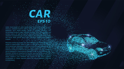 The car consists of dots and circles. Car the wind blows away particles. Vector illustration