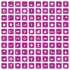 100 natural products icons set grunge pink