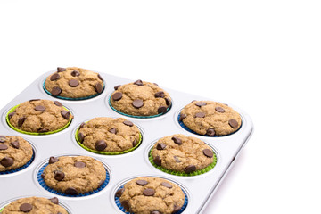 Homemade Chocolate Chip Muffins in a Baking Dish