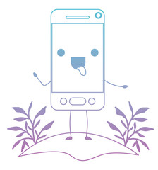 smartphone in field kawaii character vector illustration design