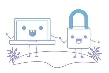 laptop computer with padlock kawaii character vector illustration design