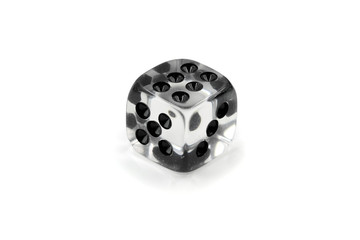 Glass dice close up isolated on white