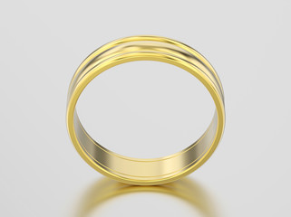 3D illustration yellow gold matching couples wedding ring bands