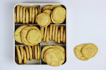 Almond biscuits isolated. Almond cookies on the white background. 