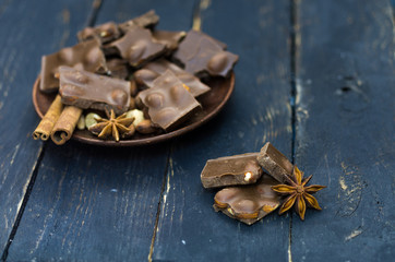 A plate of chocolate with spices.