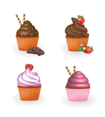 Set of four cupcakes, vector