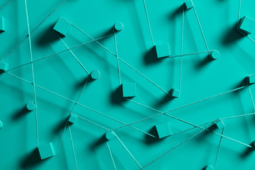 Joined points with green thread on green background.