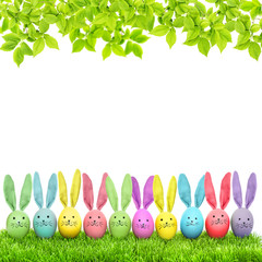 Easter eggs funny bunny green grass Spring tree branches