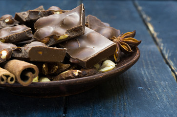Macro photo of chocolate. Porous chocolate.