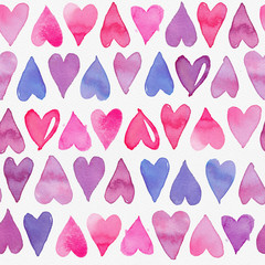 Seamless watercolor pattern with colorful hearts