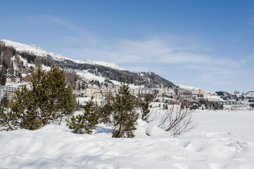 St. Moritz, St. Moritzersee, Corviglia, Engadin, Oberengadin, Dorf, Wanderweg, Winter, Wintersport, Alpen, Graubünden, Schweiz