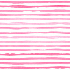 Watercolor seamless pattern with pink horizontal stripes.