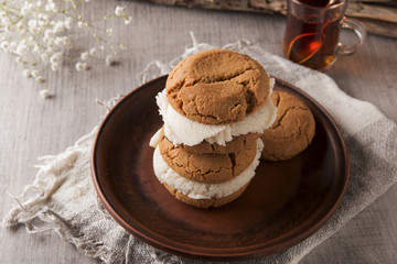 homemade shortbread cookie with ice cream sandwich