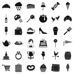 Confectionery factory icons set, simple style