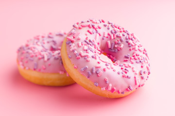 Two pink donuts.
