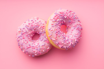 Two pink donuts.
