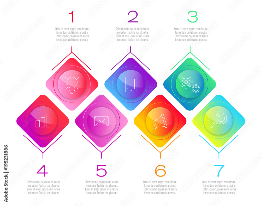 Poster process chart. abstract elements of graph, diagram with 7 steps, options, parts or processes. vector