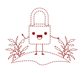 safe secure padlock in camp kawaii character vector illustration design