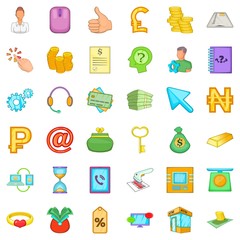 Money balance icons set, cartoon style