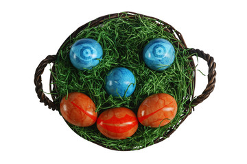 abstract image of a face of a good Easter man from Easter eggs isolated on a white background.