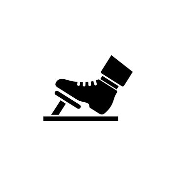 Foot in the Boot Presses Gas or Brake Pedal vector icon. Simple flat symbol on white background