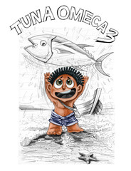 Fisherman with Tuna fish Omeca 3 character design pecil stroke drawing