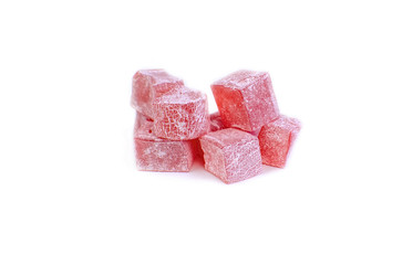 Turkish Delight Lokum. Sweet Turkish delight lokum traditional dessert.Isolated on white background.