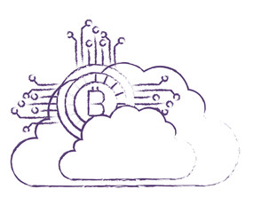 cloud computing with circuit bitcoin money vector illustration design