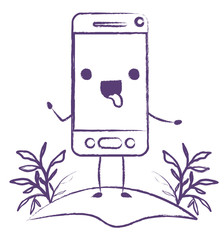 smartphone in field kawaii character vector illustration design