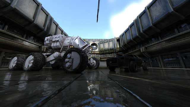 Space Base Heavy Equipment Science Fiction  3D Rendering