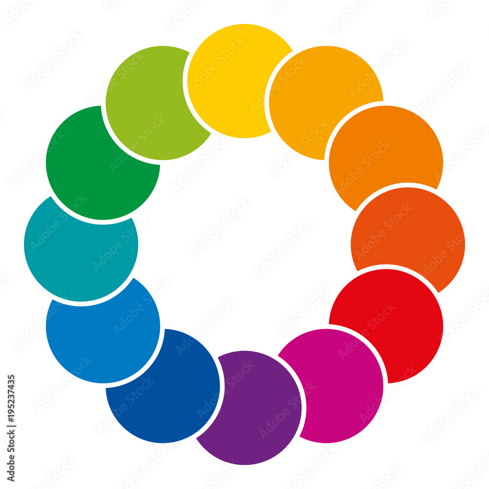 Poster rainbow colored and overlapping circles. colorful space and background. complementary colors, their 