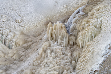 Magic isc sculptures at the beach , on a frosty winter day. - Frozen Ocean ice formations at the Baltic Sea