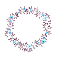 Floral wreath with cute flowers, leaves. Watercolor hand painted drawing