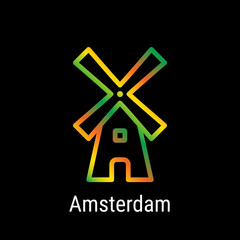 Amsterdam, Netherlands Vector Line Icon