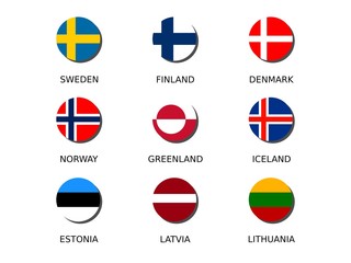 northern europe national flag icon set (circle)