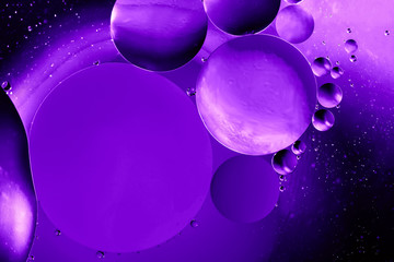 Ultraviolet space or planets universe cosmic abstract background. Abstract molecule atom sctructure. Water bubbles. Macro shot of air or molecule. Biology, physics or chymistry abstract background.