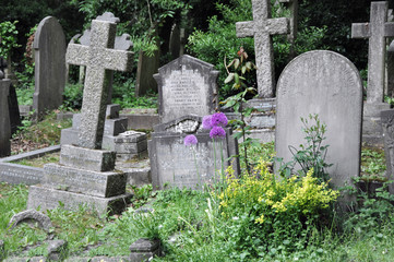 Old cemetary England. In Highgate, London you will find this fairy tale memorial with its overgrown tombstones.