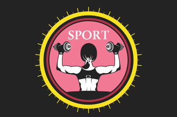 Obraz premium Sports logo, girl lifts weights.