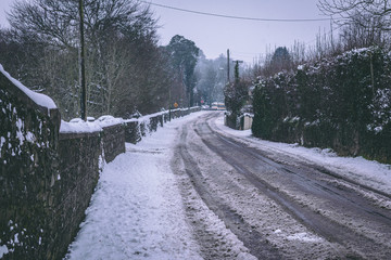 Roads barely usable in the aftermath of Storm Emma, also known as the Beast from the East, which hit Ireland at the start of March: a lot of slush created by all the snow melting.