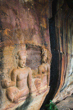 Bas relief sculpture on Pha Mo E Dang in Khao Pra Wihan National Park,Thailand