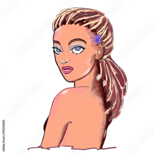 Young Woman Character Pretty Pin Up Girl With Long Colorful Hair